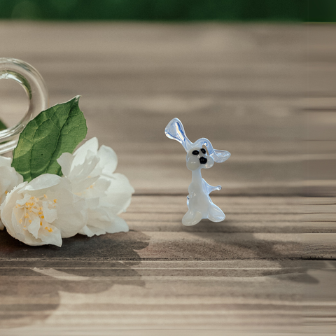 White Rabbit Figurine, Mini Glass Murano Quality Lampworking Glass Figurine, Hand Made In Ukraine, A Great Addition To Your Collection