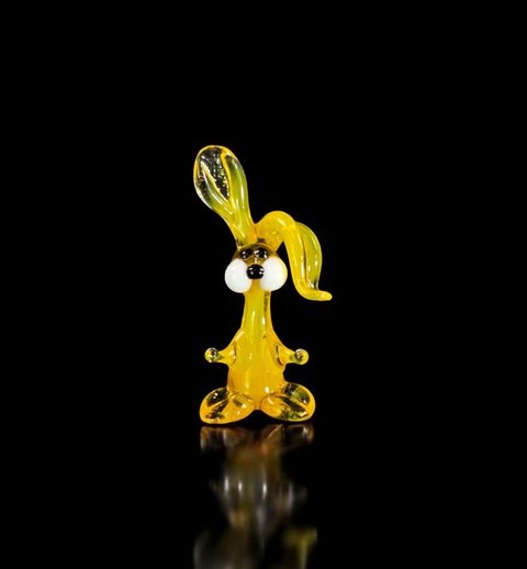 Yellow Glass Rabbit Ear Down Figurine, Handmade Murano Quality Design - Small