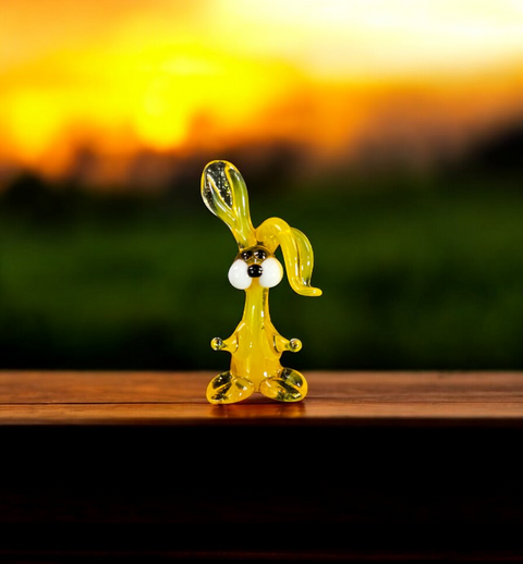 Yellow Glass Rabbit Ear Down Figurine, Handmade Murano Quality Design - Small