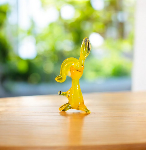 Yellow Glass Rabbit Ear Down Figurine, Handmade Murano Quality Design - Small