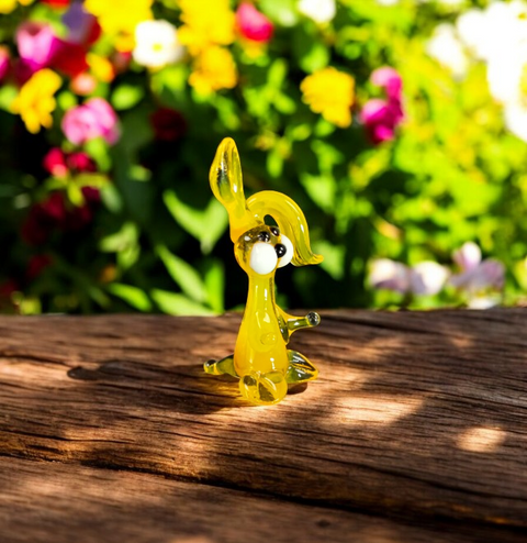 Yellow Glass Rabbit Ear Down Figurine, Handmade Murano Quality Design - Small