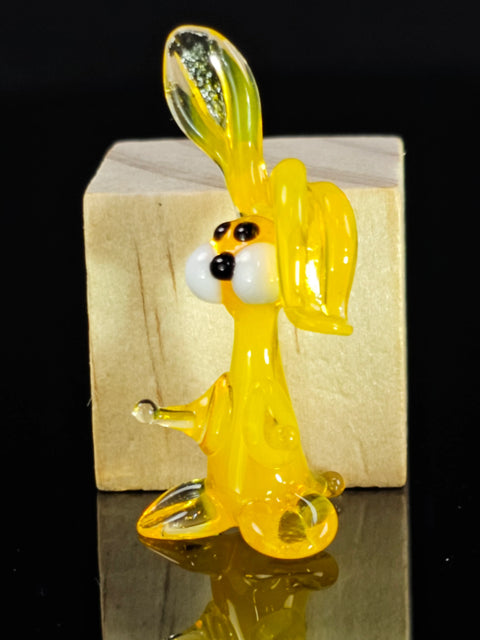 Yellow Glass Rabbit Ear Down Figurine, Handmade Murano Quality Design - Small