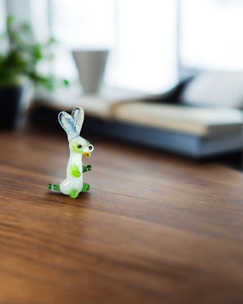 Green Glass Rabbit Figurine, Handmade Murano Quality Design - Small