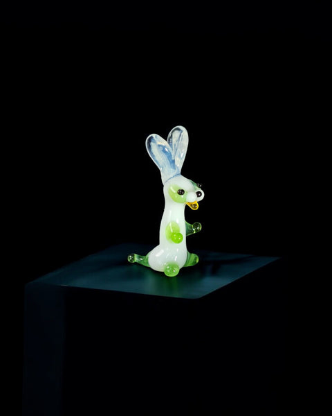 Green Glass Rabbit Figurine, Handmade Murano Quality Design - Small