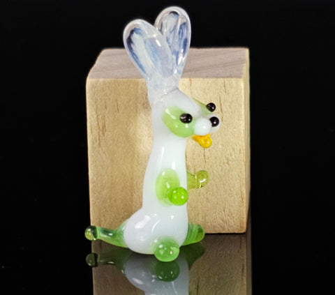 Green Glass Rabbit Figurine, Handmade Murano Quality Design - Small