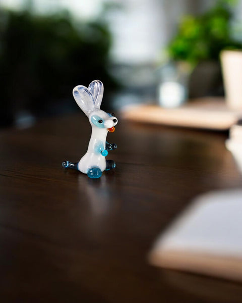 Light Blue Glass Bunny Figurine, Handmade Murano Quality Design - Small