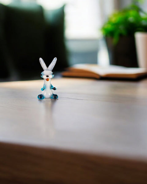 Light Blue Glass Bunny Figurine, Handmade Murano Quality Design - Small