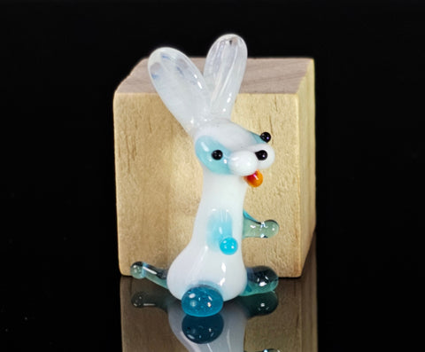 Light Blue Glass Bunny Figurine, Handmade Murano Quality Design - Small