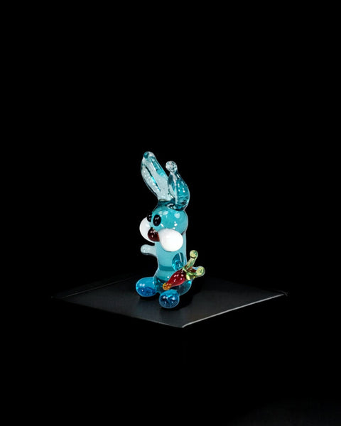 Light Blue Glass Rabbit W Carrot Figurine, Handmade Murano Quality Design - Small