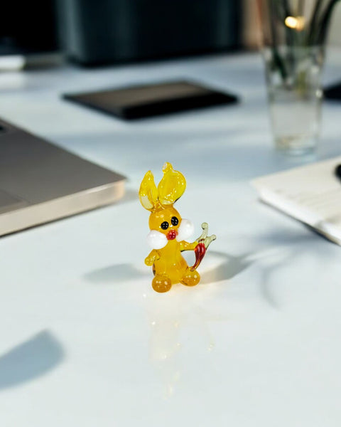 Yellow Glass Rabbit With Carrot Figurine Figurine, Handmade Murano Quality Design - Small