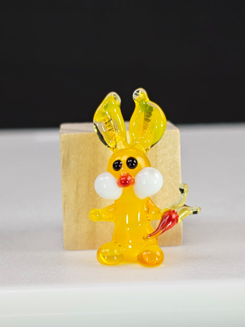 Yellow Glass Rabbit With Carrot Figurine Figurine, Handmade Murano Quality Design - Small