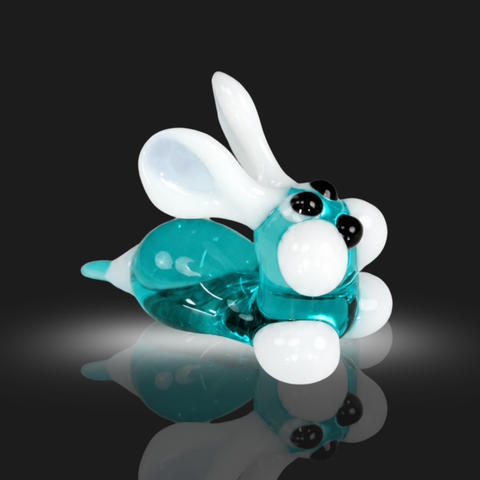 Aqua Bunny Rabbit Figurine, Mini Glass Murano Quality Lampworking Glass Figurine, Hand Made In Ukraine, A Great Addition To Your Collection