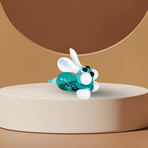 Aqua Bunny Rabbit Figurine, Mini Glass Murano Quality Lampworking Glass Figurine, Hand Made In Ukraine, A Great Addition To Your Collection