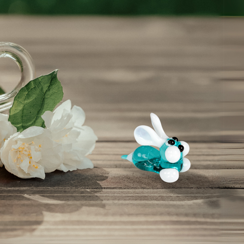 Aqua Bunny Rabbit Figurine, Mini Glass Murano Quality Lampworking Glass Figurine, Hand Made In Ukraine, A Great Addition To Your Collection
