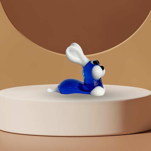 Blue Bunny Rabbit Figurine, Mini Glass Murano Quality Lampworking Glass Figurine, Hand Made In Ukraine, A Great Addition To Your Collection