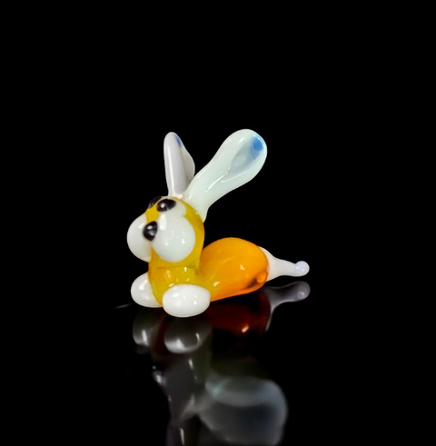 Orange Glass Bunny Rabbit Figurine, Handmade Murano Quality Design - Small