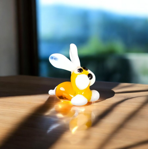 Orange Glass Bunny Rabbit Figurine, Handmade Murano Quality Design - Small