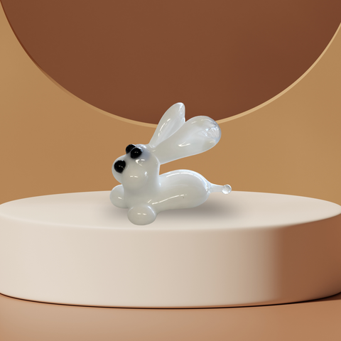 White Bunny Rabbit Figurine, Mini Glass Murano Quality Lampworking Glass Figurine, Hand Made In Ukraine, A Great Addition To Your Collection