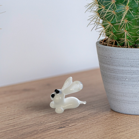 White Bunny Rabbit Figurine, Mini Glass Murano Quality Lampworking Glass Figurine, Hand Made In Ukraine, A Great Addition To Your Collection