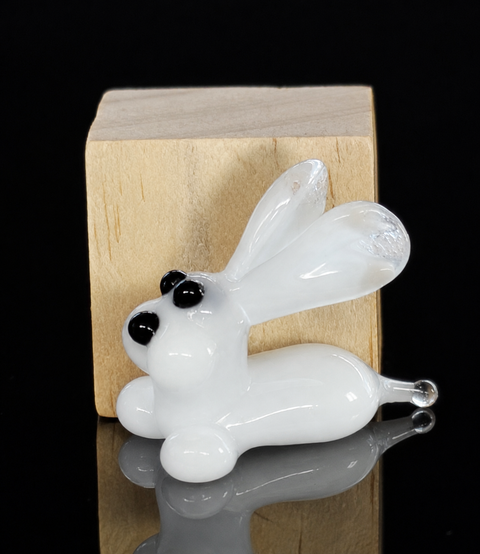 White Bunny Rabbit Figurine, Mini Glass Murano Quality Lampworking Glass Figurine, Hand Made In Ukraine, A Great Addition To Your Collection