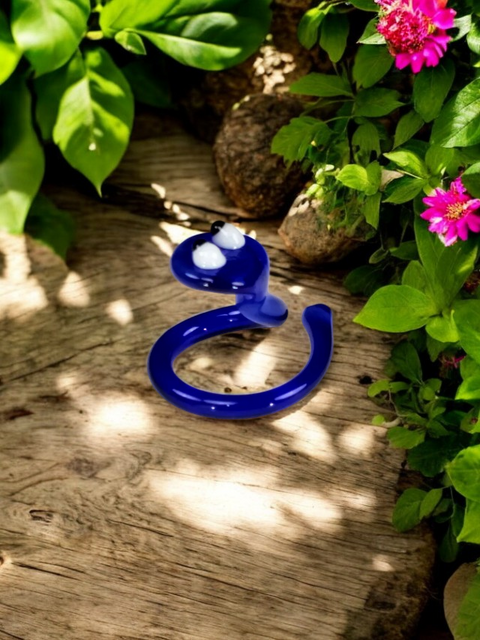 Blue Glass Snake Figurine, Handmade Murano Quality Design - Small