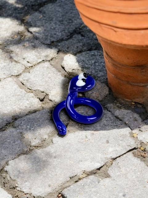 Blue Glass Snake Figurine, Handmade Murano Quality Design - Small