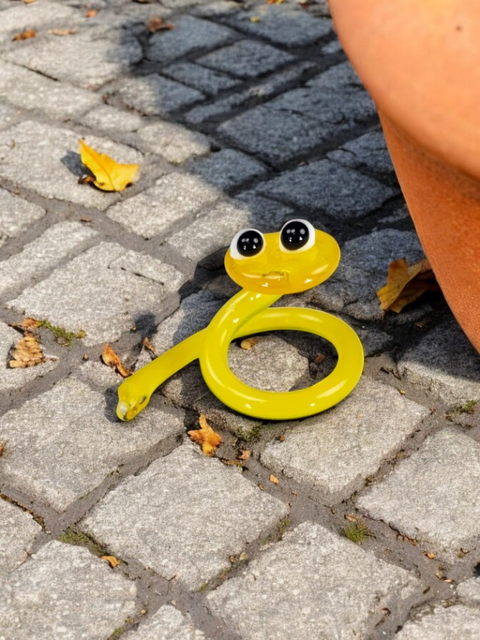 Yellow Glass Snake Figurine, Handmade Murano Quality Design - Small