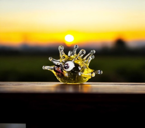 Amber Glass Sea Urchin Figurine, Handmade Murano Quality Design - Small