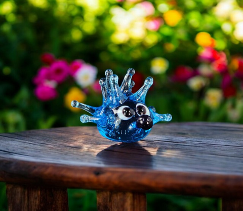 Aqua Glass Sea Urchin Figurine, Handmade Murano Quality Design - Small