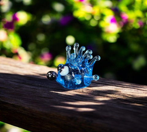 Aqua Glass Sea Urchin Figurine, Handmade Murano Quality Design - Small