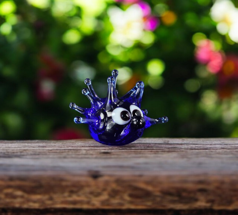 Blue Glass Sea Urchin Figurine, Handmade Murano Quality Design - Small