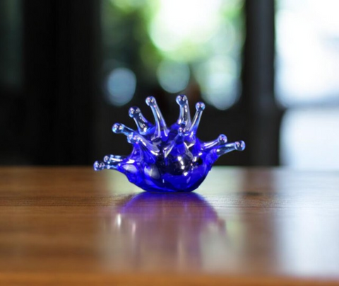 Blue Glass Sea Urchin Figurine, Handmade Murano Quality Design - Small