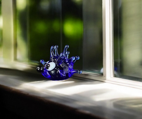 Blue Glass Sea Urchin Figurine, Handmade Murano Quality Design - Small