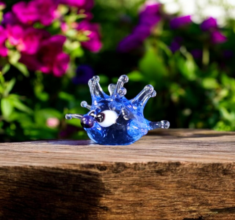 Light Blue Glass Sea Urchin Figurine, Handmade Murano Quality Design - Small