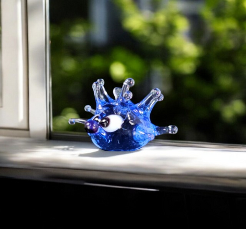 Light Blue Glass Sea Urchin Figurine, Handmade Murano Quality Design - Small