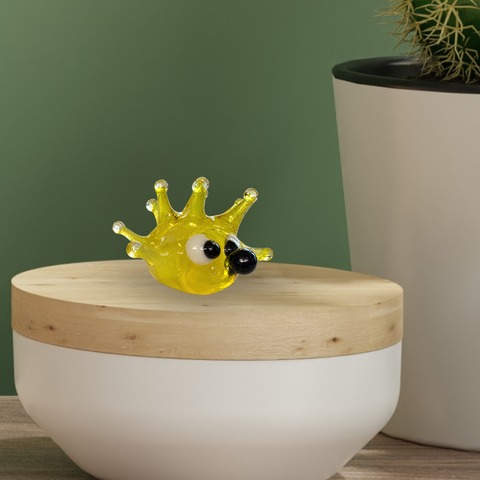 Yellow Sea Urchin Figurine, Mini Glass Murano Quality Lampworking Glass Figurine, Hand Made In Ukraine, A Great Addition To Your Collection