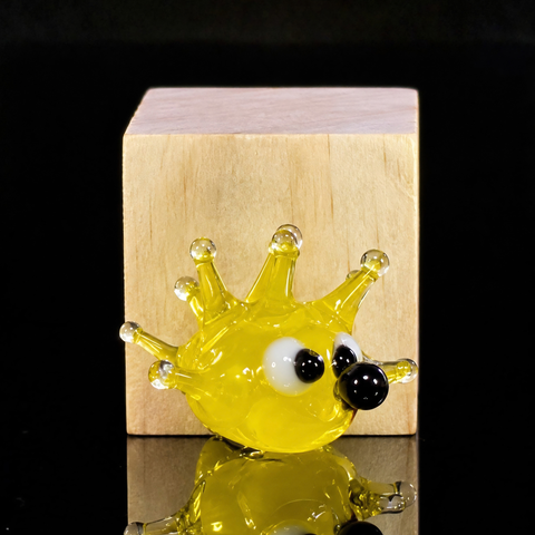 Yellow Sea Urchin Figurine, Mini Glass Murano Quality Lampworking Glass Figurine, Hand Made In Ukraine, A Great Addition To Your Collection