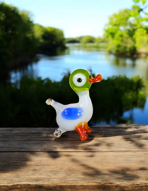 Green Glass Duck Figurine, Handmade Murano Quality Design - Small