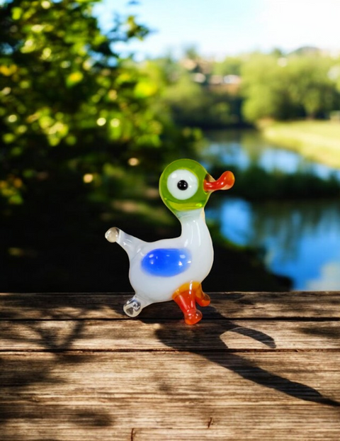 Green Glass Duck Figurine, Handmade Murano Quality Design - Small