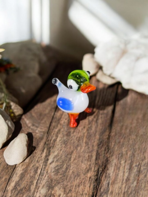 Green Glass Duck Figurine, Handmade Murano Quality Design - Small