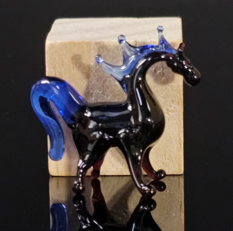 Black/Blue Glass Horse Figurine, Handmade Murano Quality Design - Small