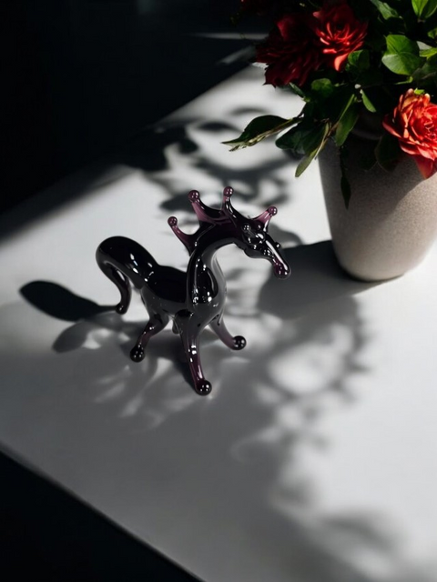 Black Glass Horse Figurine, Handmade Murano Quality Design - Small