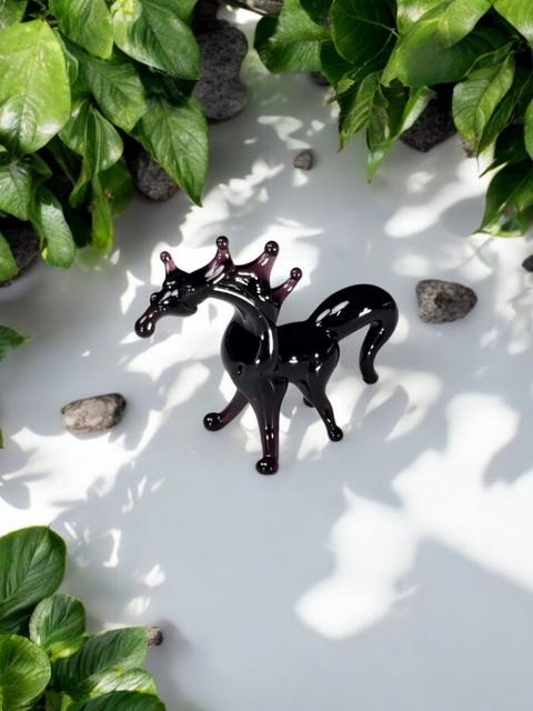 Black Glass Horse Figurine, Handmade Murano Quality Design - Small