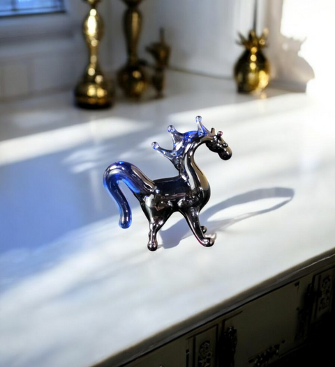 Black/Blue Glass Horse Figurine, Handmade Murano Quality Design - Small