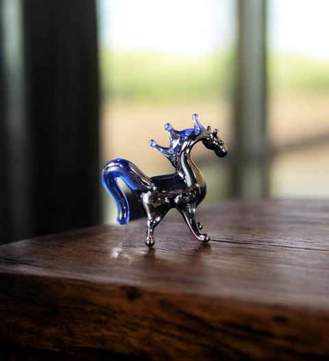 Black/Blue Glass Horse Figurine, Handmade Murano Quality Design - Small