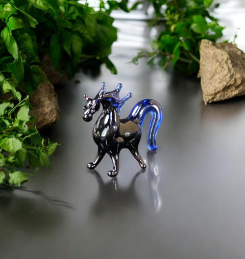 Black/Blue Glass Horse Figurine, Handmade Murano Quality Design - Small