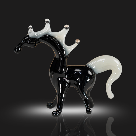 Black/White Horse Figurine, Mini Glass Murano Quality Lampworking Glass Figurine, Hand Made In Ukraine, A Great Addition To Your Collection