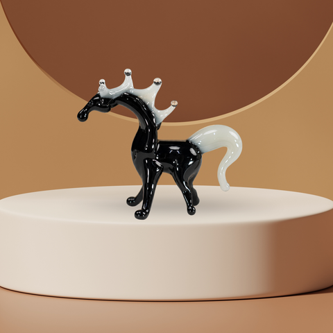 Black/White Horse Figurine, Mini Glass Murano Quality Lampworking Glass Figurine, Hand Made In Ukraine, A Great Addition To Your Collection