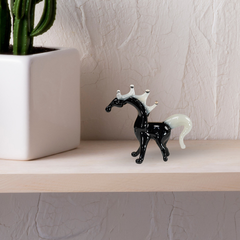 Black/White Horse Figurine, Mini Glass Murano Quality Lampworking Glass Figurine, Hand Made In Ukraine, A Great Addition To Your Collection