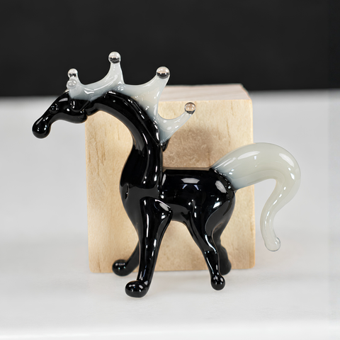 Black/White Horse Figurine, Mini Glass Murano Quality Lampworking Glass Figurine, Hand Made In Ukraine, A Great Addition To Your Collection